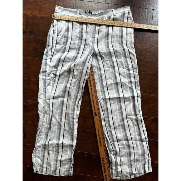 Talbots Blue Striped 100% Linen Straight Leg Pants Womens Sz 14 - Picture 4 of 8
